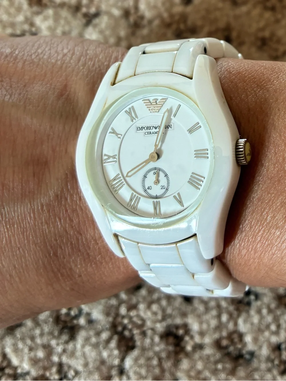 Emporio Armani White Ceramic Women's Bracelet Watch with Gold Accents